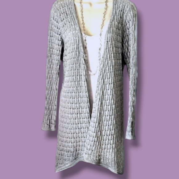 🍁 Est 1946 Silvery Gray Open Knit Cardigan Size 18/20 - Picture 3 of 11